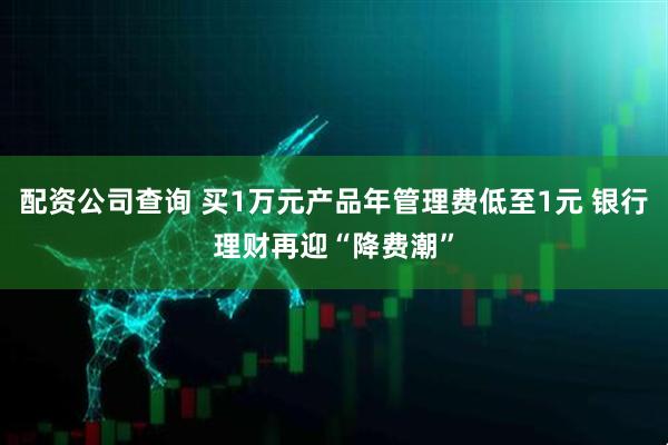 配资公司查询 买1万元产品年管理费低至1元 银行理财再迎“降费潮”